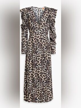 FARM Rio NWT Cheetah Animal-print satin midi dress, featuring a V-neckline XS .